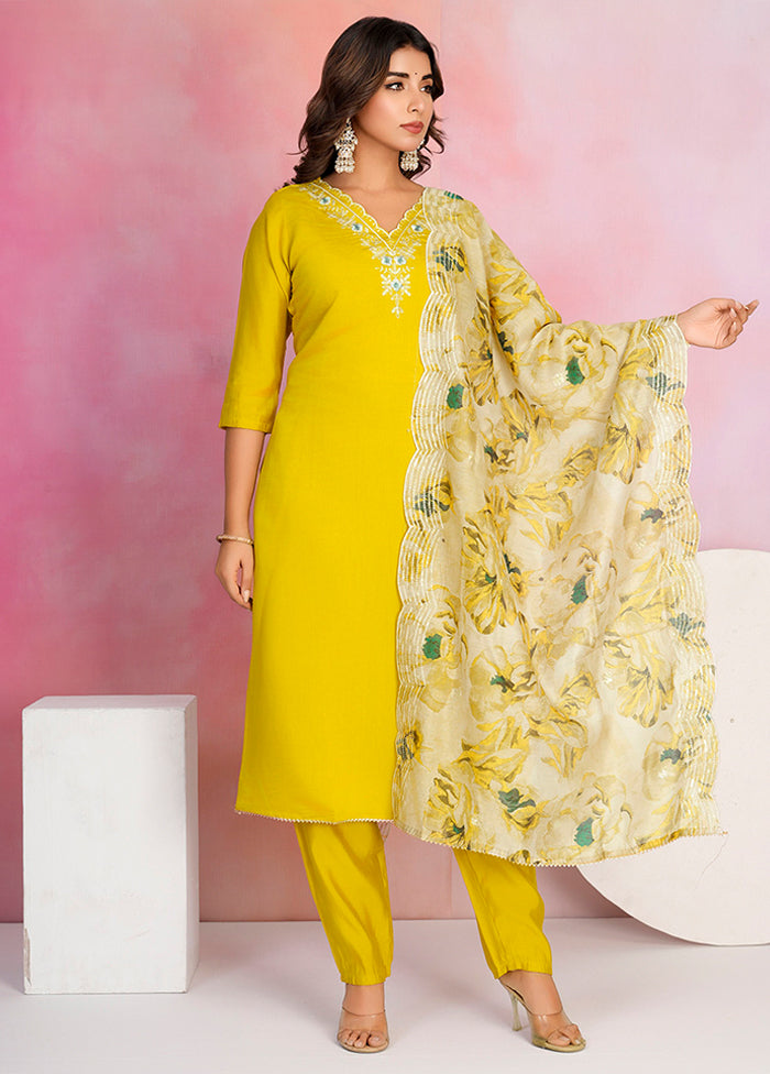 3 Pc Yellow Silk Suit Set