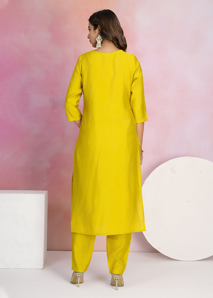 3 Pc Yellow Silk Suit Set