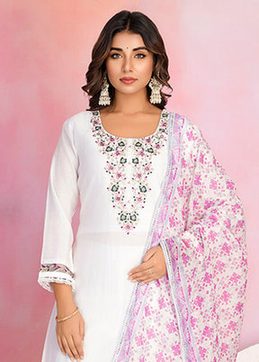 3 Pc White Silk Suit Set