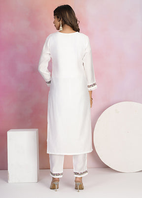 3 Pc White Silk Suit Set