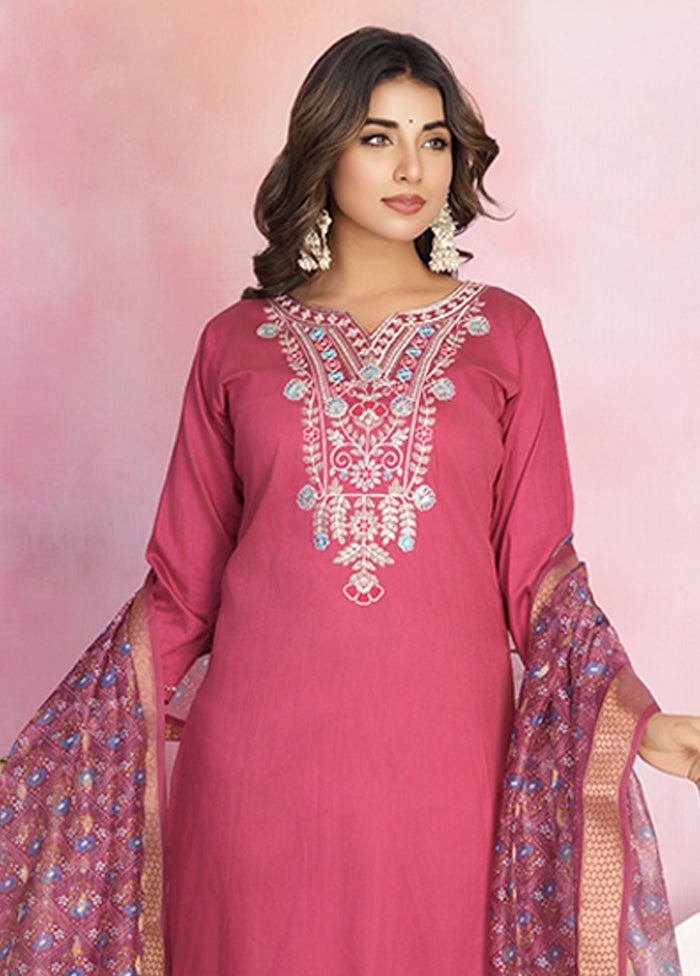 3 Pc Red Silk Suit Set