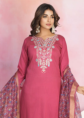 3 Pc Red Silk Suit Set