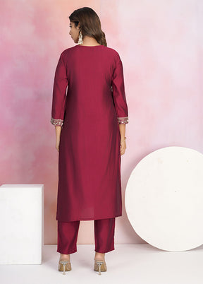 3 Pc Maroon Silk Suit Set