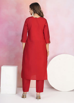 3 Pc Red Silk Suit Set
