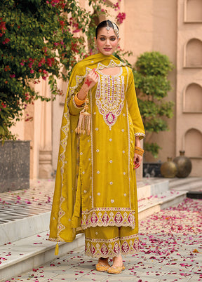 3 Pc Yellow Silk Sharara Suit Set