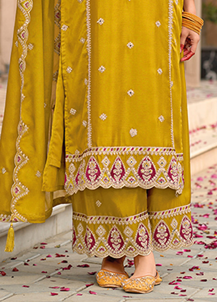 3 Pc Yellow Silk Sharara Suit Set