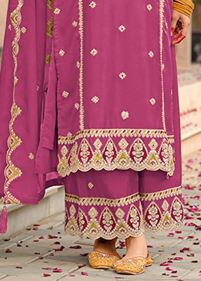 3 Pc Pink Silk Sharara Suit Set