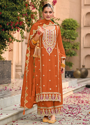3 Pc Orange Silk Sharara Suit Set