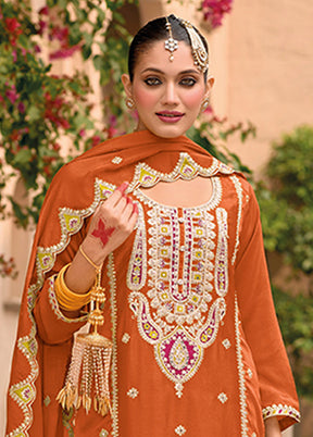 3 Pc Orange Silk Sharara Suit Set