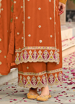3 Pc Orange Silk Sharara Suit Set