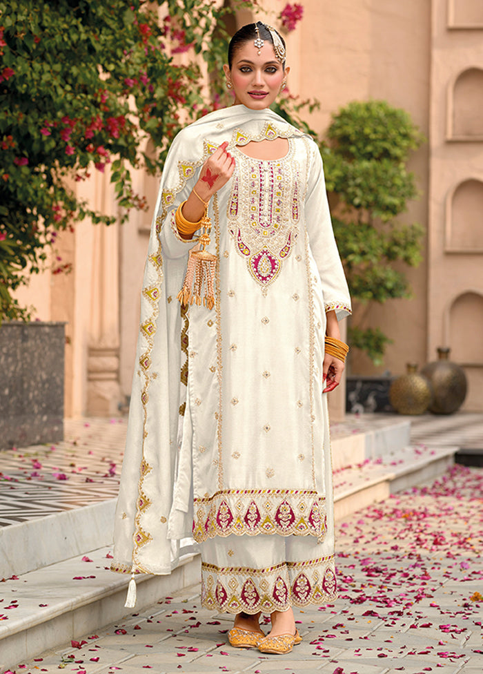 3 Pc White Silk Sharara Suit Set