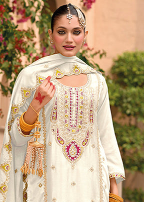 3 Pc White Silk Sharara Suit Set