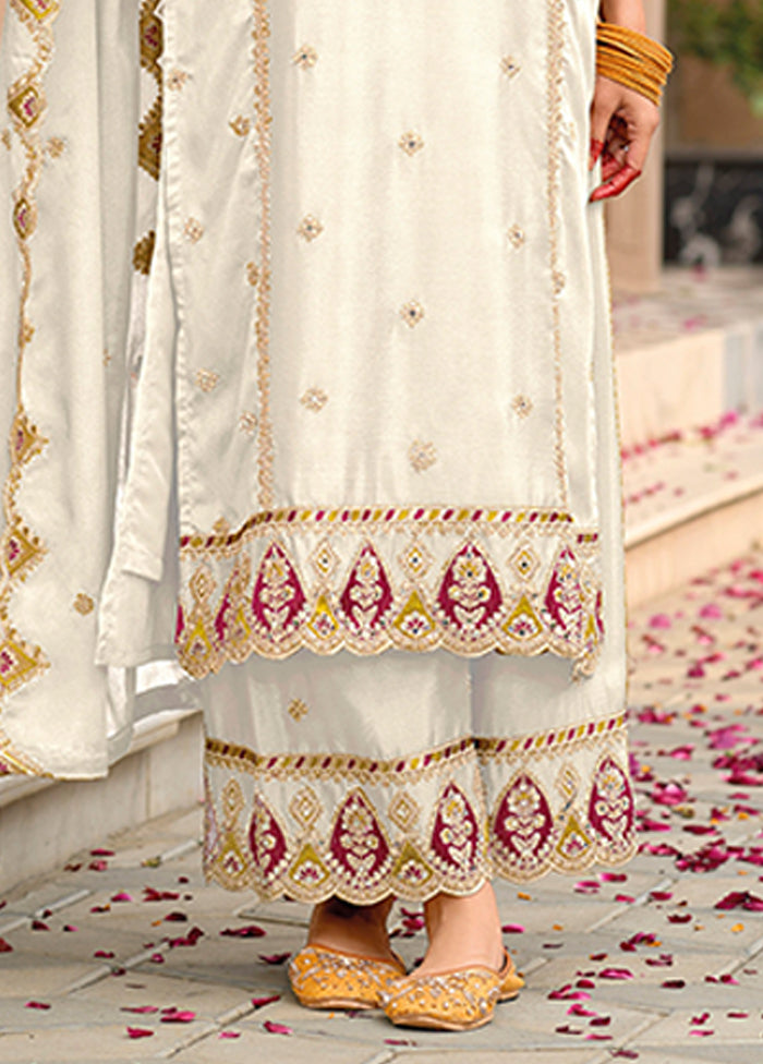 3 Pc White Silk Sharara Suit Set