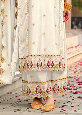 3 Pc White Silk Sharara Suit Set