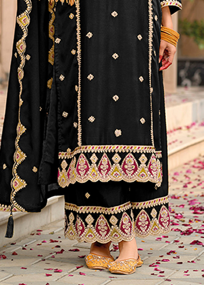 3 Pc Black Silk Sharara Suit Set