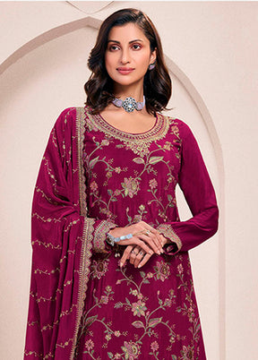 3 Pc Wine Silk Sharara Suit Set