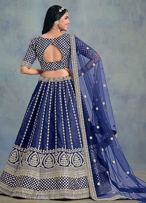 Blue Blended Silk Lehenga Set