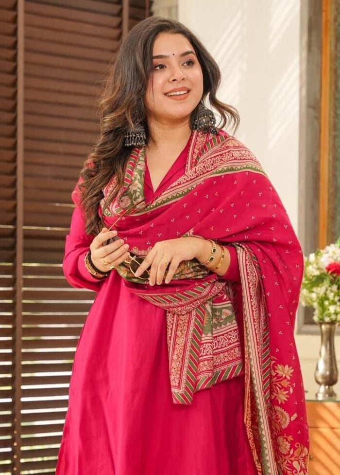 3 Pc Pink Readymade Cotton Dupatta Suit Set