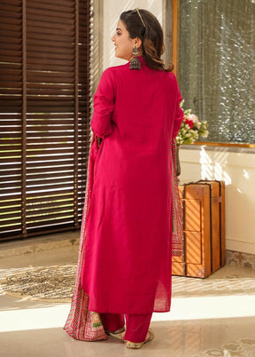 3 Pc Pink Readymade Cotton Dupatta Suit Set