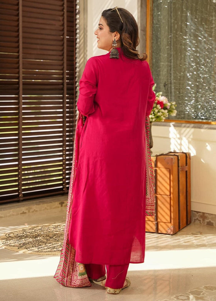 3 Pc Pink Readymade Cotton Dupatta Suit Set