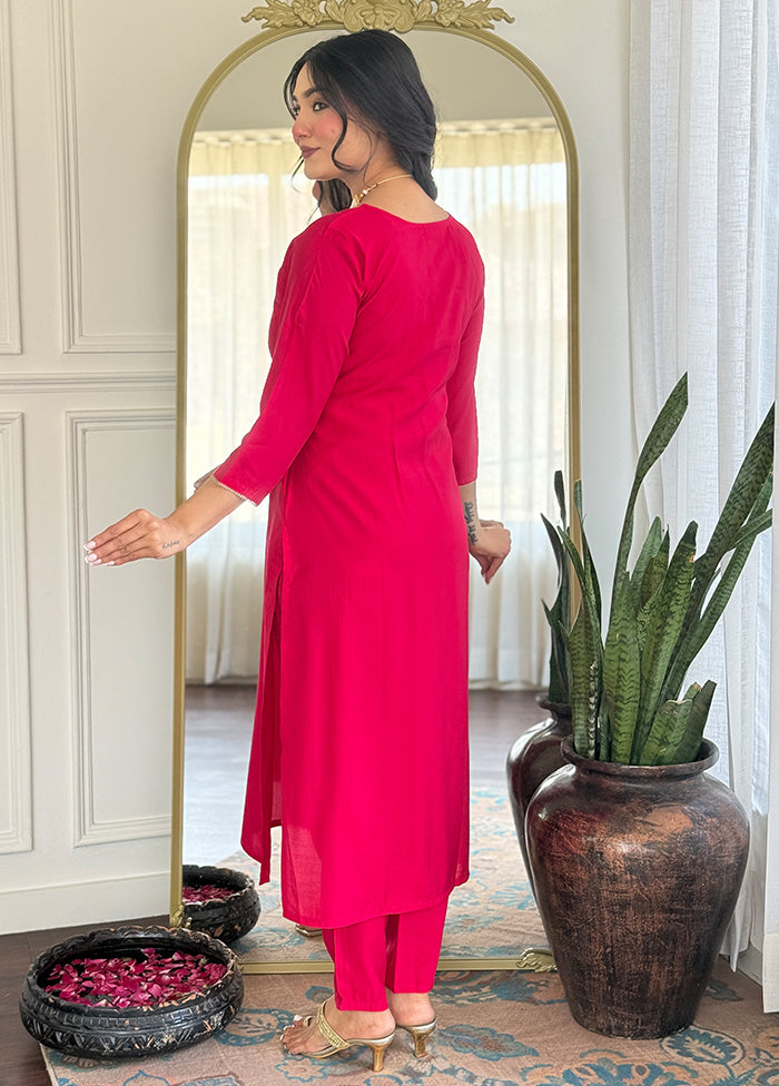 3 Pc Pink Readymade Chanderi Dupatta Suit Set