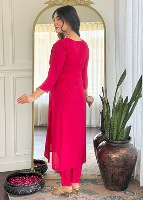 3 Pc Pink Readymade Chanderi Dupatta Suit Set