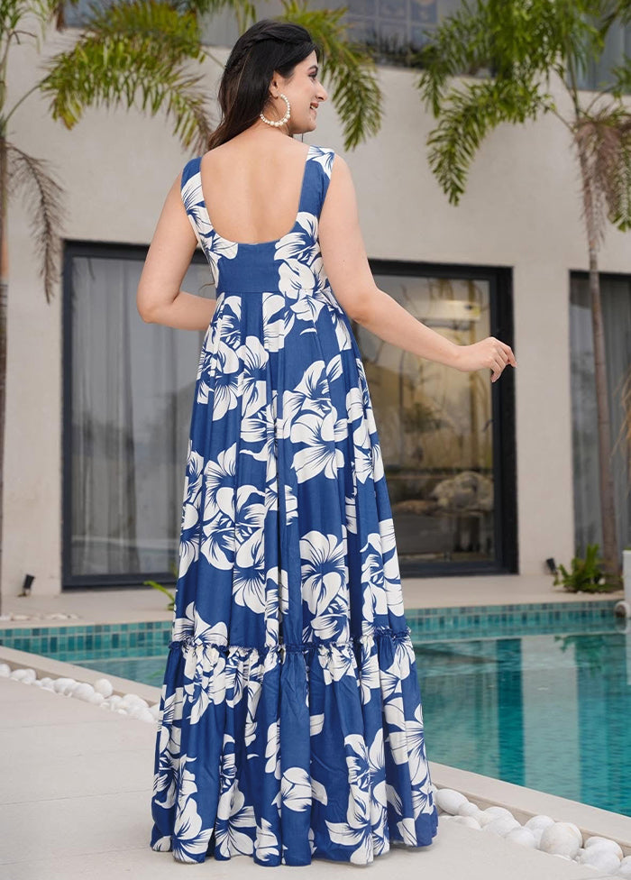 Blue Readymade Rayon Gown