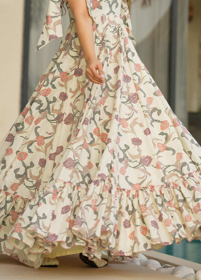 Cream Readymade Rayon Gown