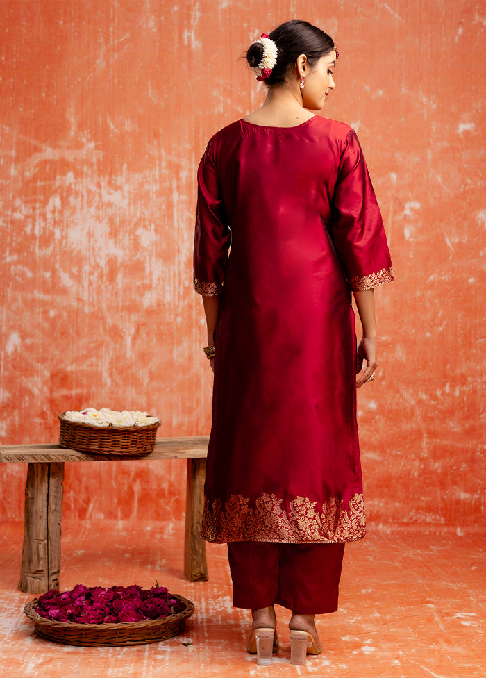 3 Pc Maroon Readymade Cotton Dupatta Suit Set