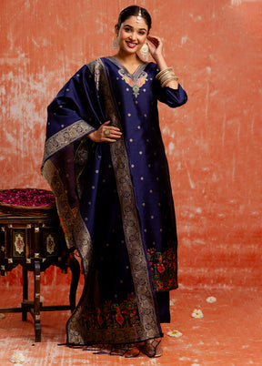 3 Pc Blue Readymade Cotton Dupatta Suit Set