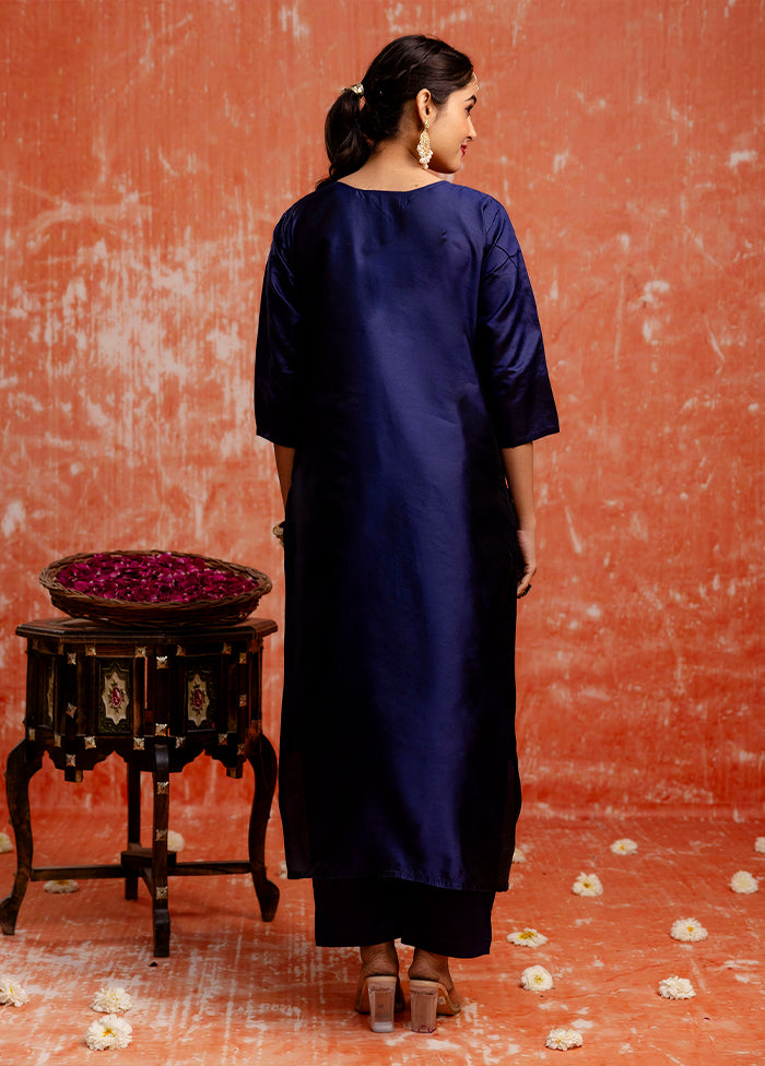 3 Pc Blue Readymade Cotton Dupatta Suit Set