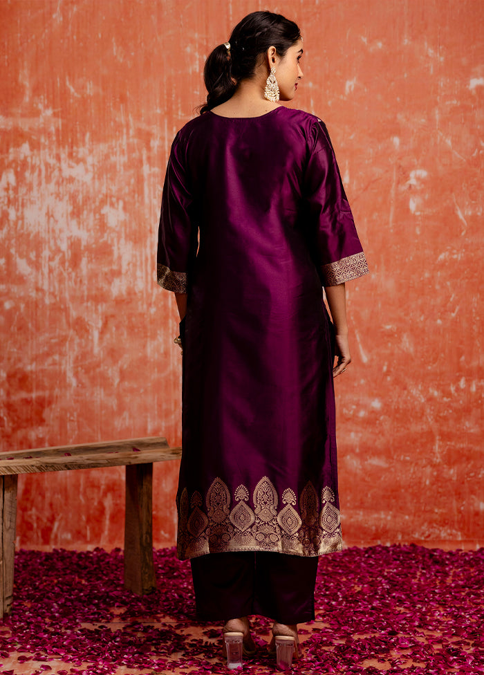 3 Pc Purple Readymade Cotton Dupatta Suit Set