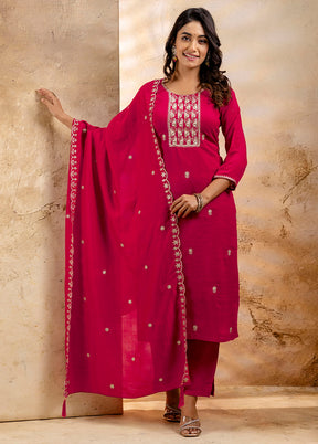 3 Pc Pink Readymade Silk Dupatta Suit Set