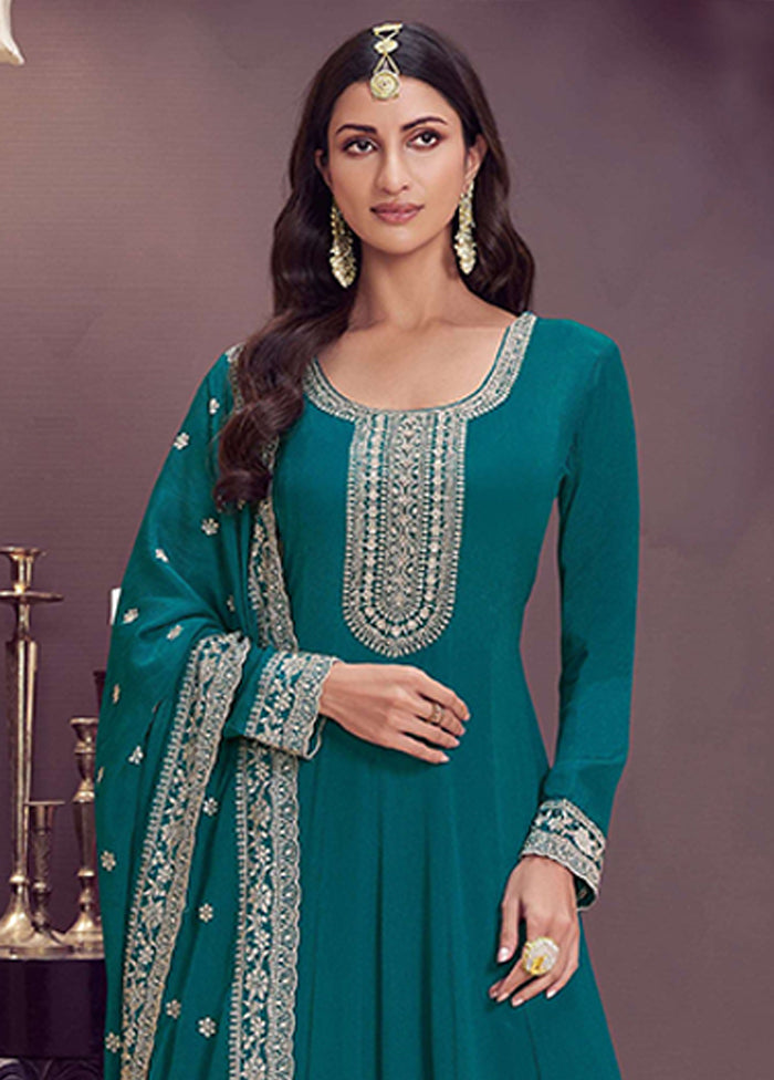 3 Pc Green Silk Anarkali Suit Set
