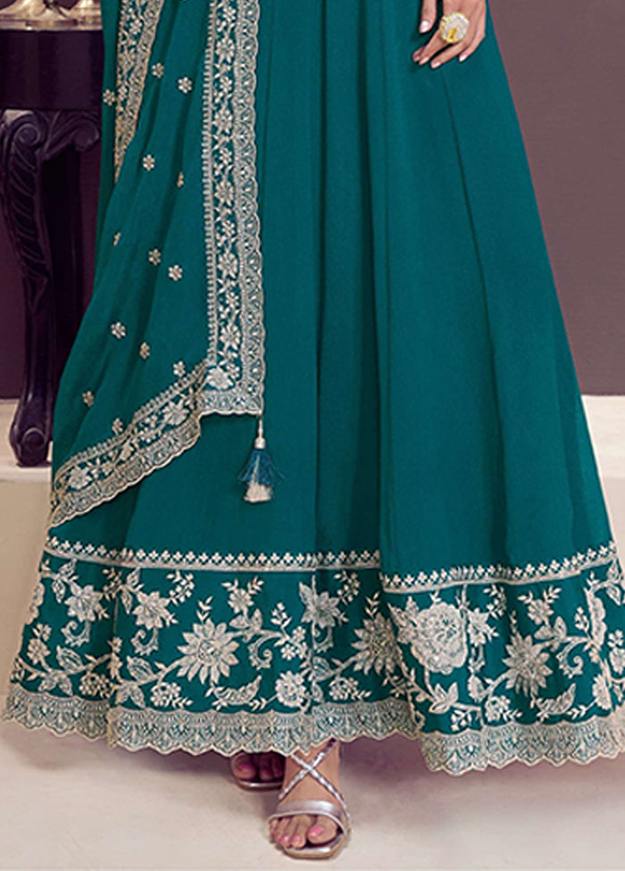 3 Pc Green Silk Anarkali Suit Set