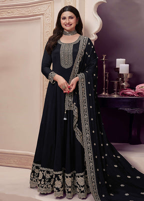 3 Pc Black Silk Anarkali Suit Set