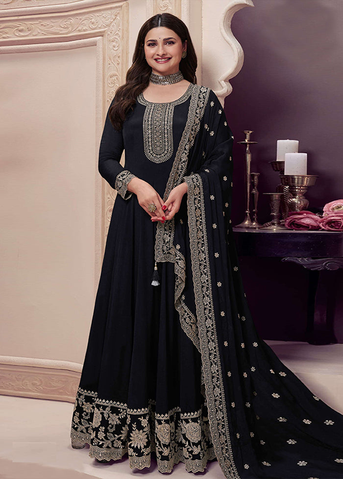 3 Pc Black Silk Anarkali Suit Set
