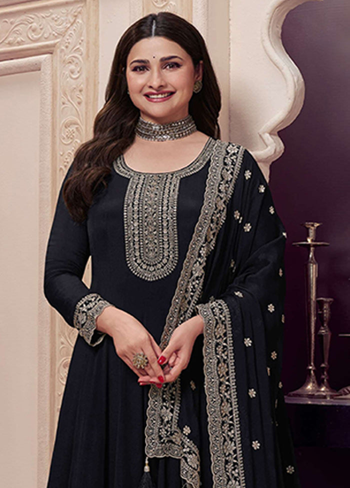 3 Pc Black Silk Anarkali Suit Set