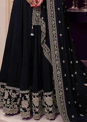 3 Pc Black Silk Anarkali Suit Set