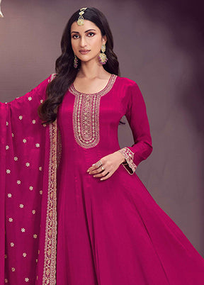 3 Pc Pink Silk Anarkali Suit Set
