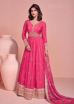 Pink Embroidery Work Silk Anarkali Suits