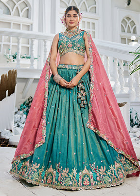 Green Blended Silk Lehenga Set