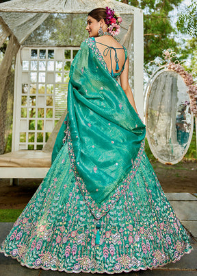 Green Blended Silk Lehenga Set