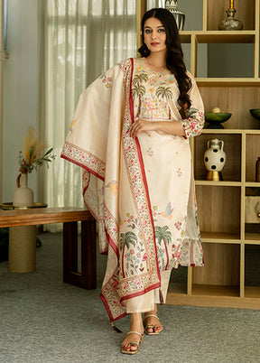 3 Pc Brown Silk Suit Set