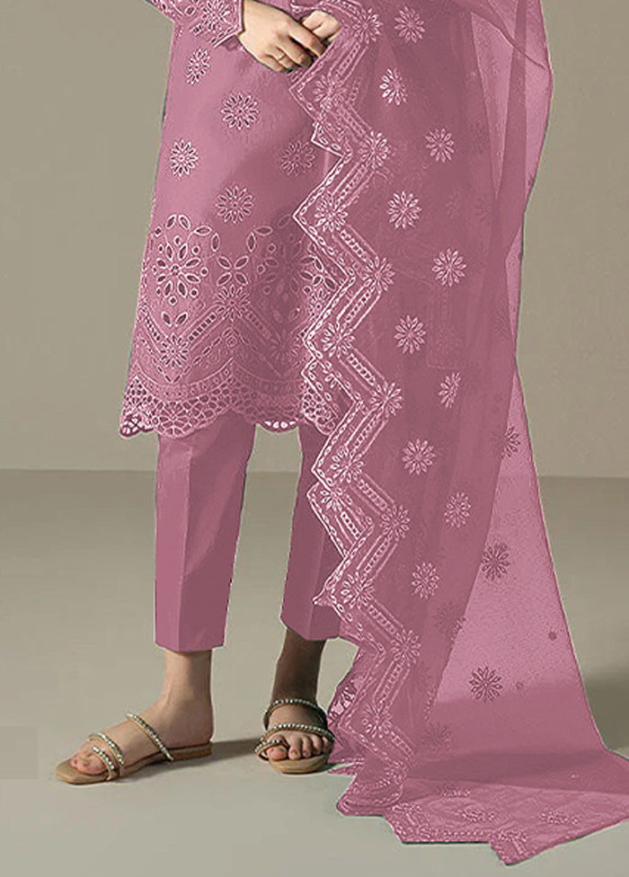 3 Pc Pink Cotton Suit Set