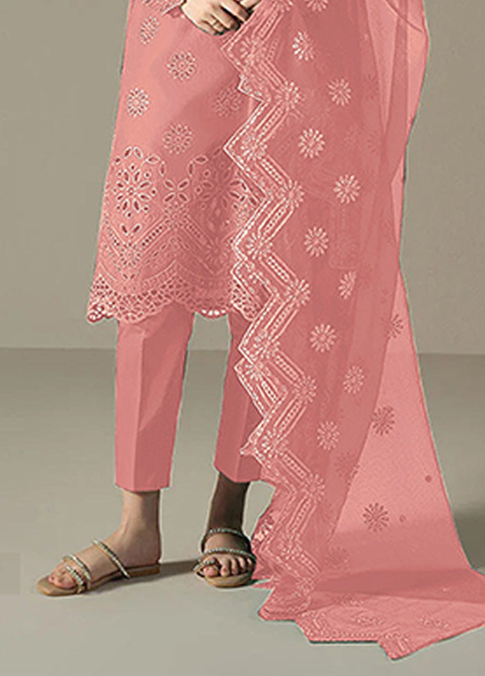 3 Pc Peach Cotton Suit Set