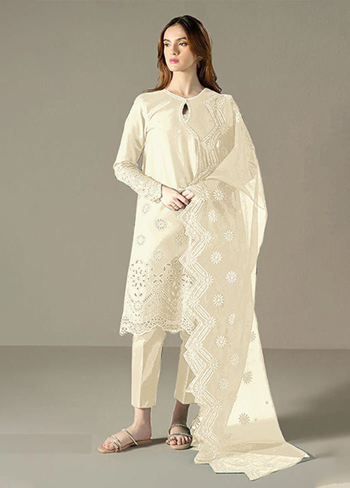 3 Pc Cream Cotton Suit Set