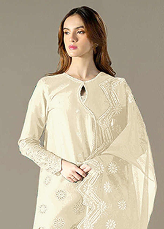 3 Pc Cream Cotton Suit Set