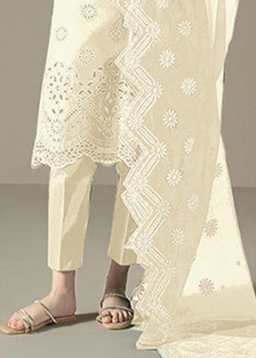 3 Pc Cream Cotton Suit Set