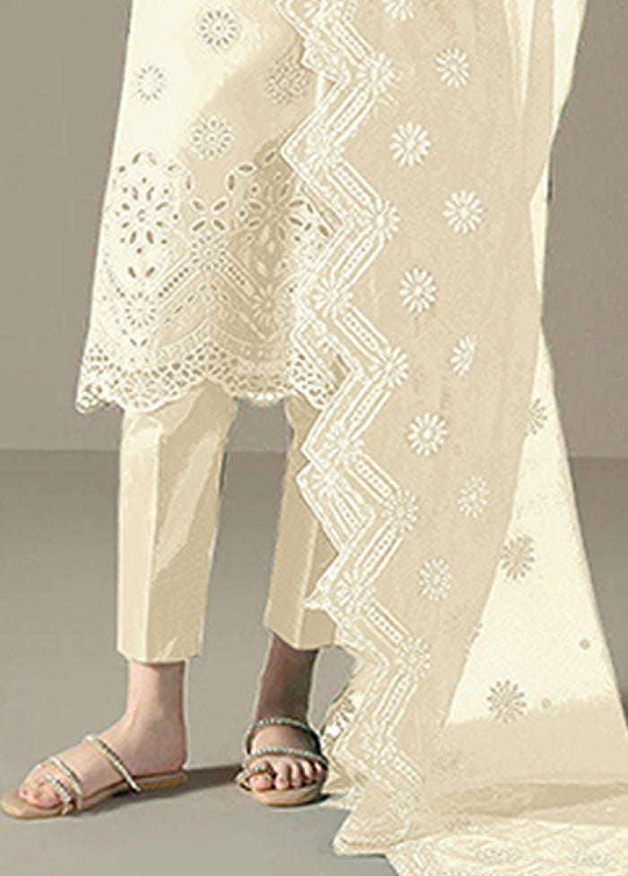 3 Pc Cream Cotton Suit Set